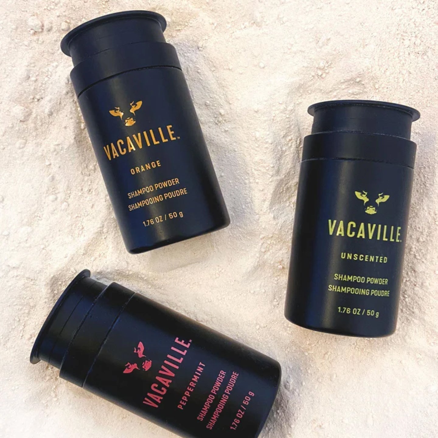 Waterless, powder to lather shampoo formulas by Vacaville 